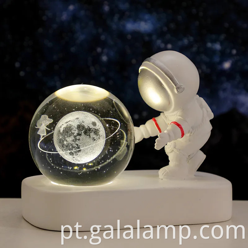 Astronauta, luz noturna estrelada, bola de cristal, base luminosa